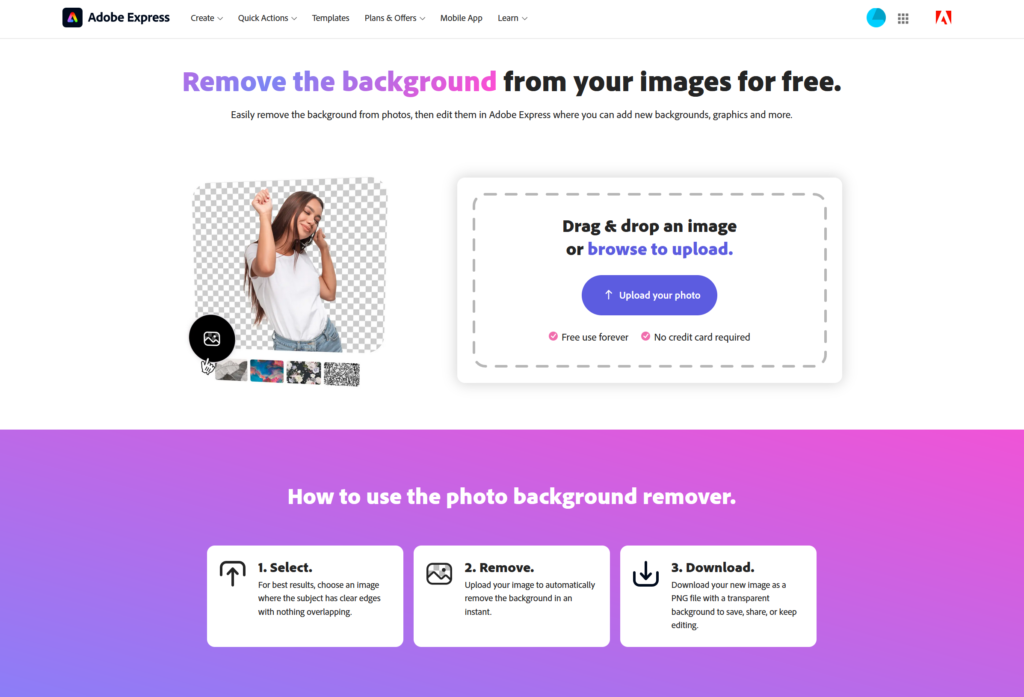 Adobe Express - Lo strumento per rimuovere lo sfondo e scontornare soggetti e oggetti basato su Intelligenza Artificiale (AI) online e gratuito